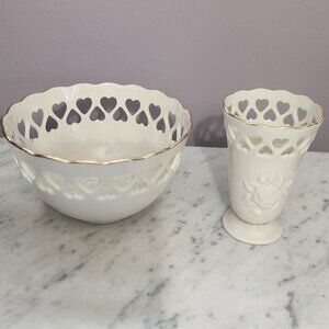Lenox Heart Pierced Bowl and Posey Vase Set